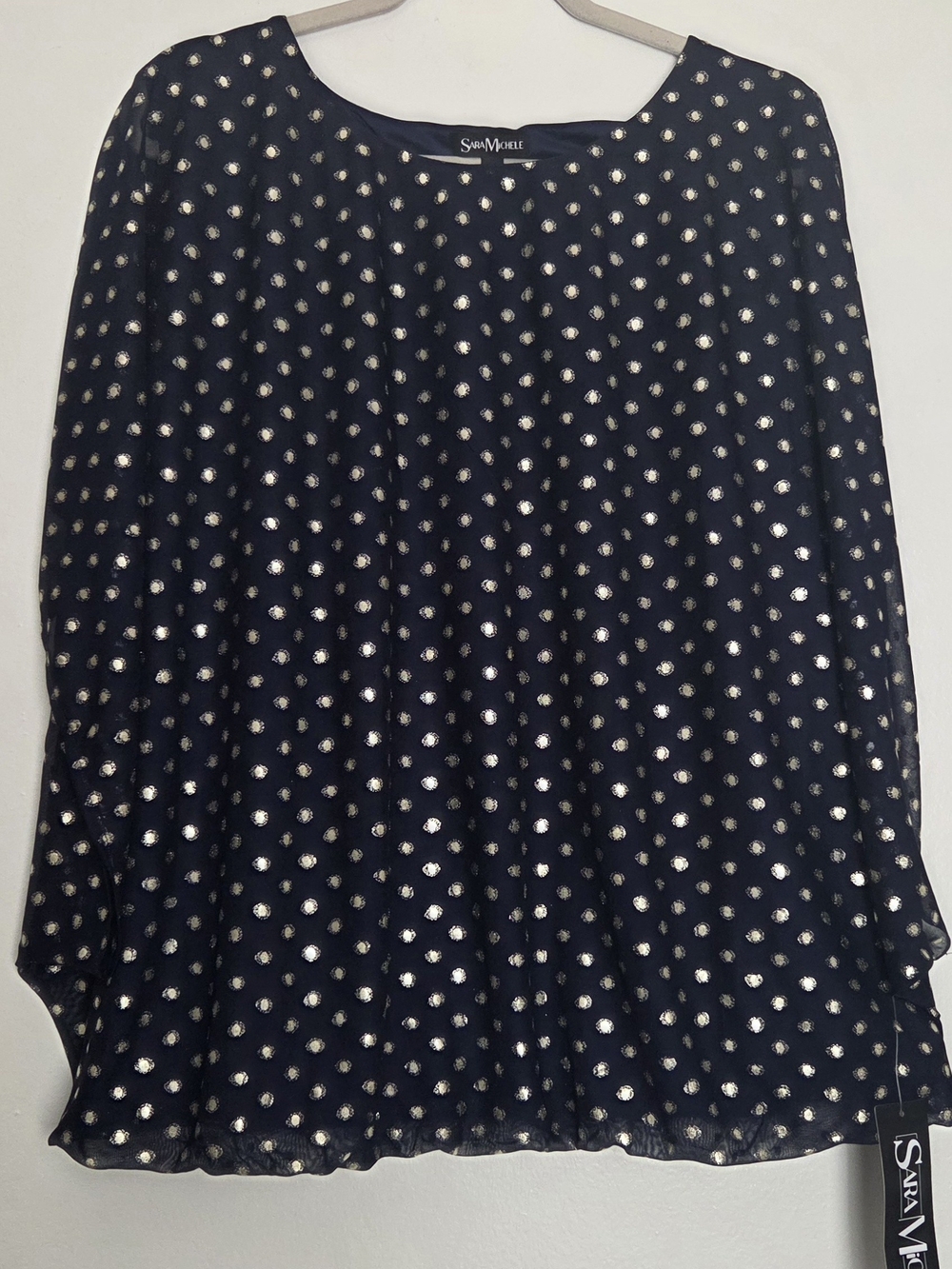 Sara Michelle Blue Padded Blouse with Gold Polka Dot Detail